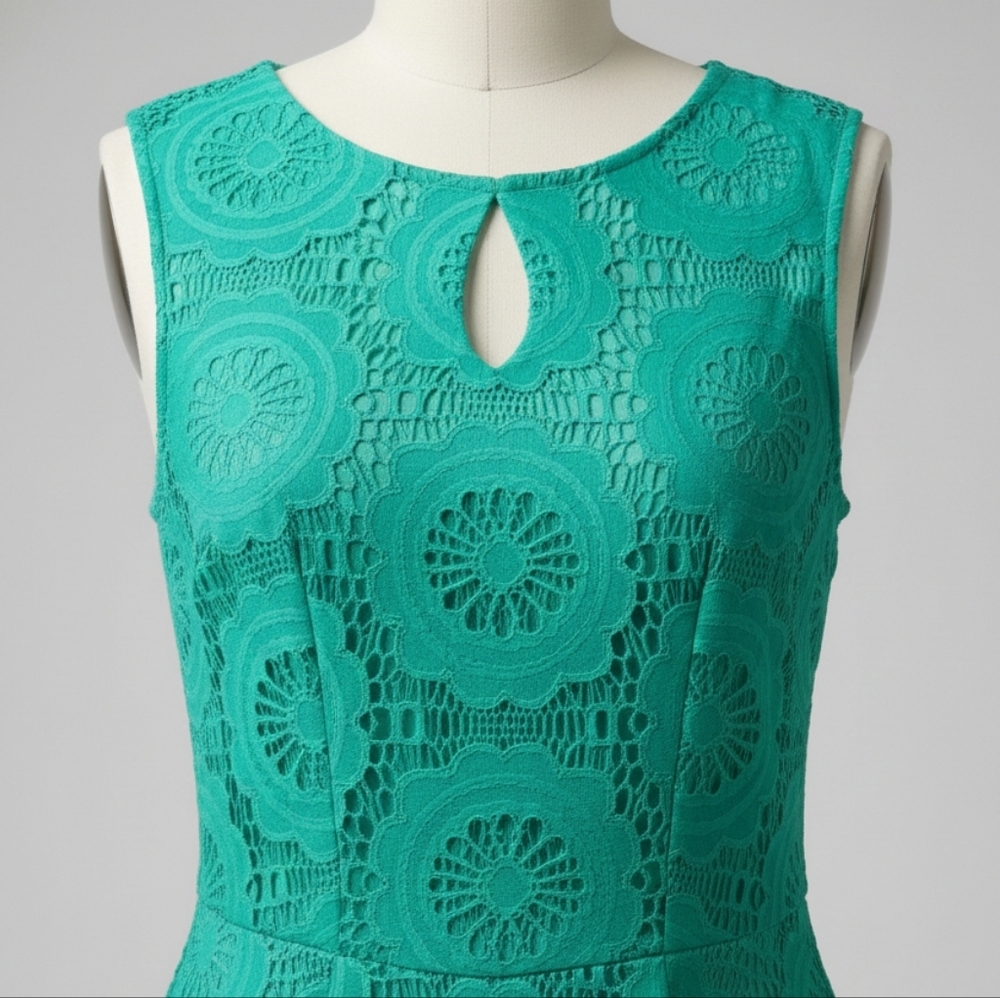 London Style Collection Teal Lace A-line Dress - Picture 3 of 6